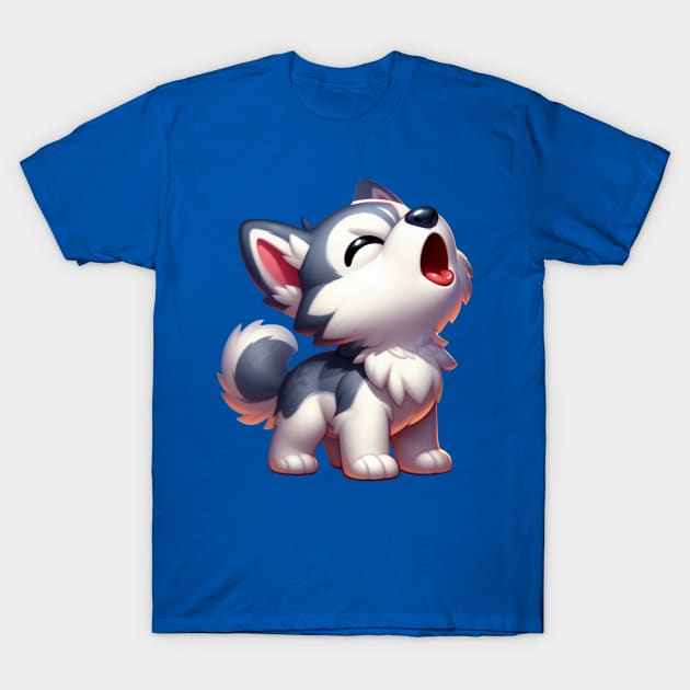 Cute Howling Husky Puppy T-Shirt by Dmytro